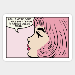 Retro Pop Art Comic Girl Pink Hair 1950s Vintage Sticker